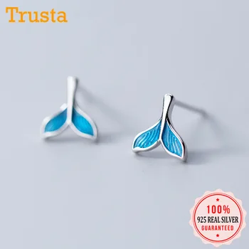 

Trustdavis Minimalist 925 Sterling Silver Lovely Blue Mermaid Fishtail Stud Earrings For Women Wedding Party Jewelry Gift DS1254