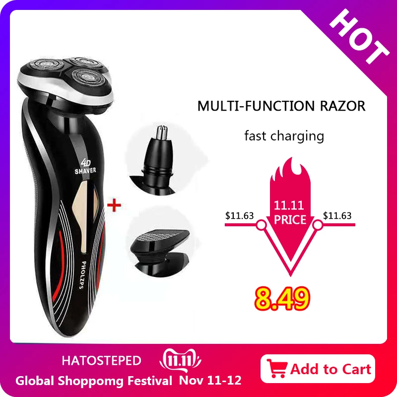 

Men Multifunctional Electric Shaver Three Head shaver Wash Beard Knife Portable Multi-function Whole body wash Razor Rechargeabl