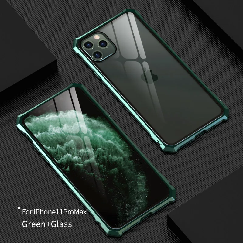 Роскошный бампер с алюминиевой металлической рамкой для iPhone 11 Pro Max чехол для iPhone 11 5,8 6,1 6,5 прозрачная задняя крышка из закаленного стекла funda