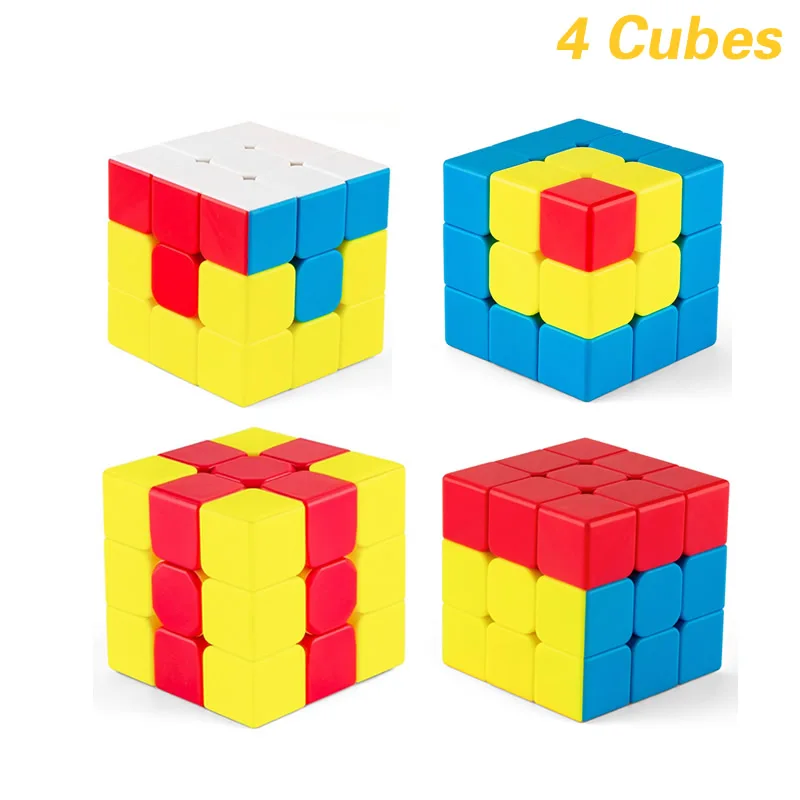 FanXin просветление 3x3x3 волшебный куб Единорог/фишки/красная шляпа скорость головоломка детский сад начальной школы игрушки для детей - Цвет: 4-cubes
