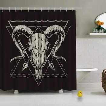 

Monochrome Vintage Emblems Goat Skull Vector Vector Shower Curtain for Hotel Bath,72''L x 72''W