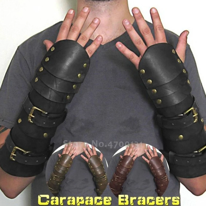 Halloween Men PU Leather Bracer Warmers Medieval Soldier Gauntlet Wristband Protective Cuff Gothic Punk Army Armor Party Cosplay |