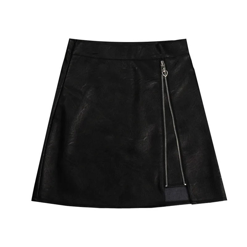 Элегантная шикарная черная юбка из искусственной кожи с высокой талией на молнии, Женская мини-юбка, повседневная Летняя короткая юбка, Женская юбка трапециевидной формы