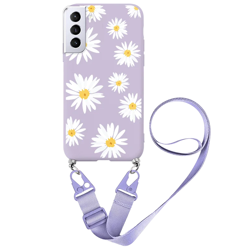 silicone case samsung For Samsung Galaxy S22 Plus Ultra 5G Flower Lanyard Necklace Chain Cord Cases For Samsung Galaxy S22 Plus Strap Rope Fundas Bags samsung cute phone cover Cases For Samsung