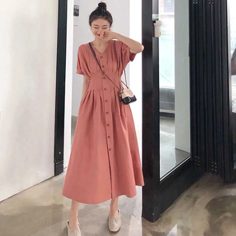 

French Elegant Dress 2020 Summer Women One-Piece Waist Single Breasted Casual Dress Vintage Korean Holiday Party Dress Vestidos
