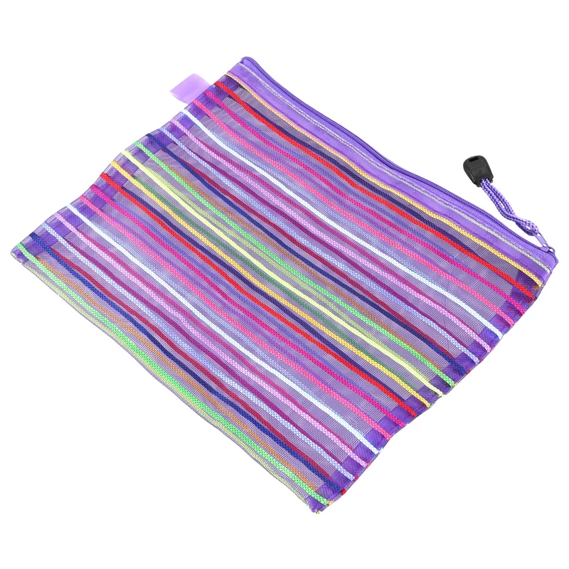 A5 нейлоновая полоса молния закрытия документов сетки файл сумка-фиолетовый
