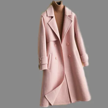 

2020 Spring Autumn Winter New Women's 100% Wool Coat Double-Sided Cashmere Coat Long Casual Female Elegant Office Lady Overcoat