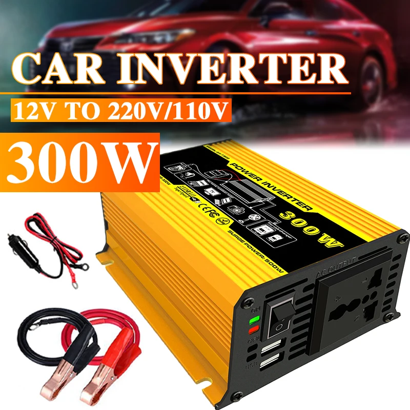 Inversor do Carro Transformador de Tensão Inversor de Energia 12v a 220v Inversor Amarelo Duplo Usb Display Led Eletrodomésticos 300w – 110v