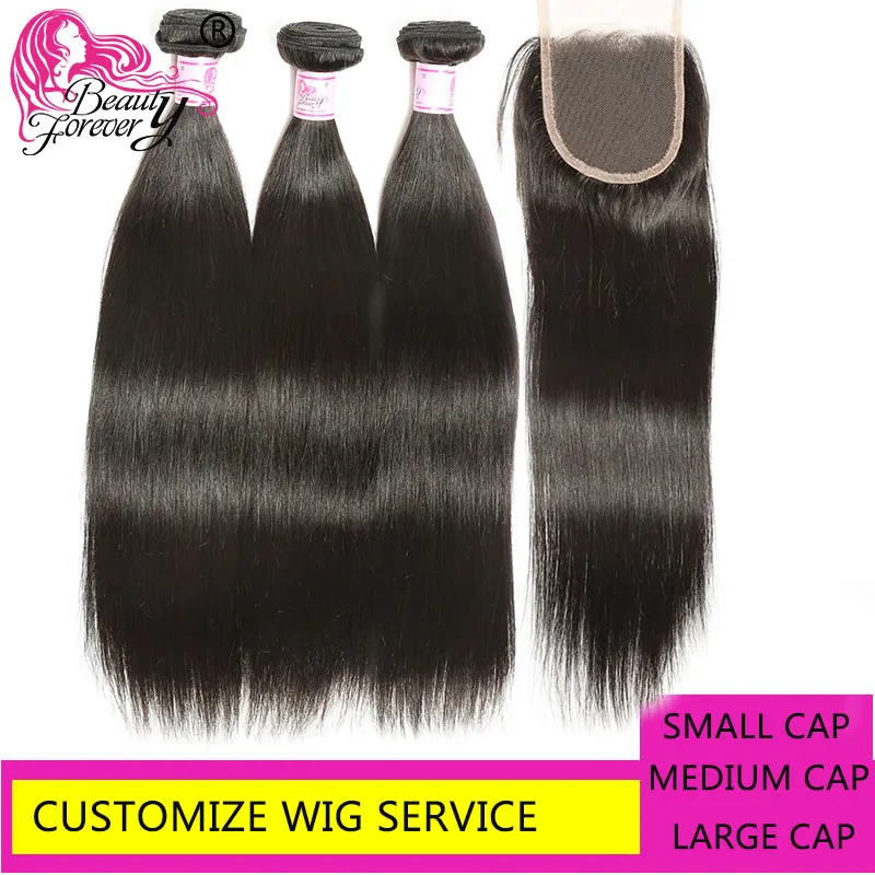 Beauty Forever Customize Wig Use Brazilian straight Hair Bundles With Closure 3/4 4x4 Lace Remy |
