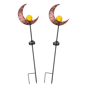 

YUNLIGHTS 2pcs Outdoor LED Solar Lights Moon Shaped Landscape Lights for Lawn Pathway Yard Driveway Patio Walkway (Warm White)