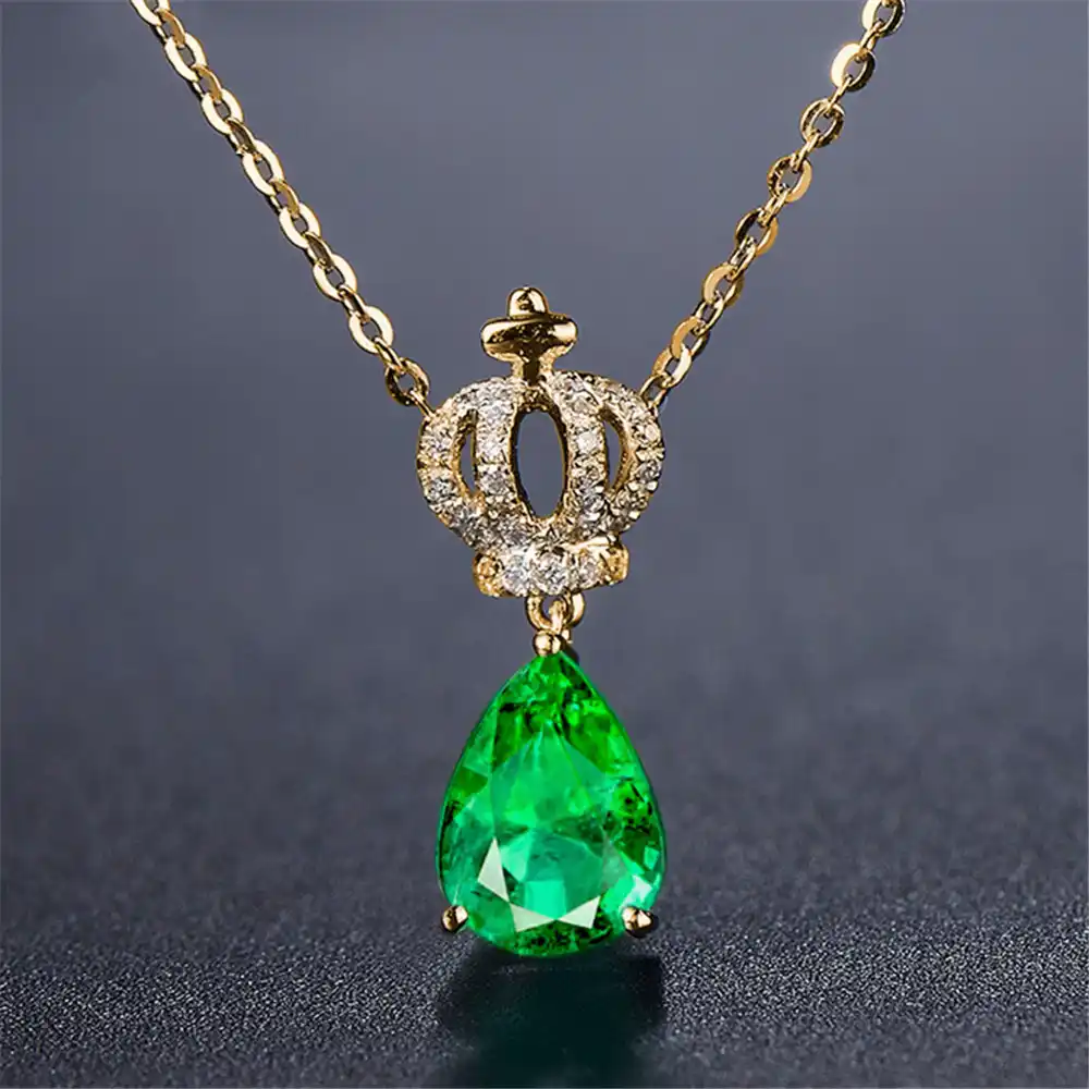 Kalung Liontin Mahkota Kecil Berlian Zircon Hadiah Perhiasan Choker Warna Mawar Emas Kristal Merah Hijau Batu Permata Zamrud Batu Permata Wanita Liontin Aliexpress