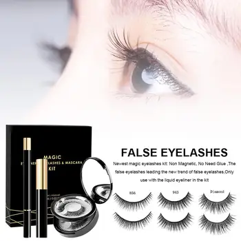 

Eyeliner Eyelashes Kit 3D Eyelashes & Liquid Eyeliner With False Lashes Eyelash Curler Reusable Falses Eyelash Easy To Wear