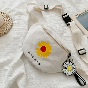 

Small daisy print diagonal canvas bag ins canvas bag small bag female 2020 Korean version chest bag outdoor waist bag