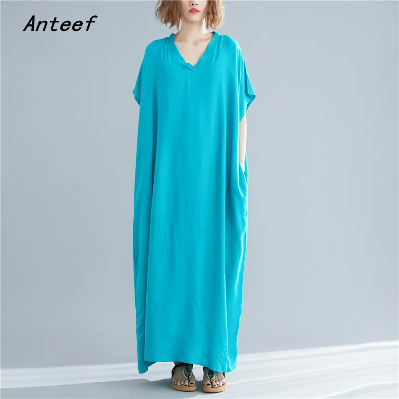 short sleeve cotton satin plus size vintage dresses for women casual loose maxi long sun summer beach dress elegant clothes 2021 | Женская