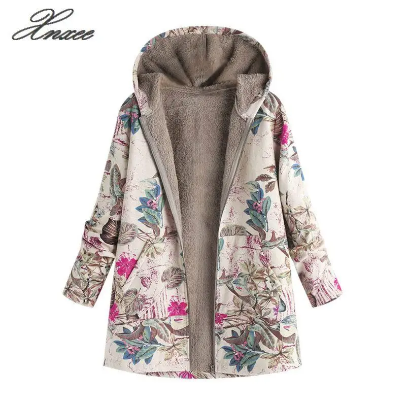 

Women Winter Warm Floral Hooded Jacket Flower Print Hoody Vintage Oversize Coats Winter Padded Jacket Women Parkas 5XL