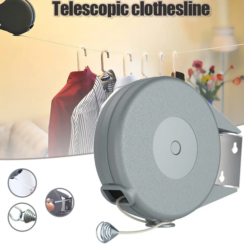 

12m Wall Clothesline Retractable Clothes Drying Rack Freely Adjustable Telescopic Invisible Clothes Hanger For Outdoor Organizer