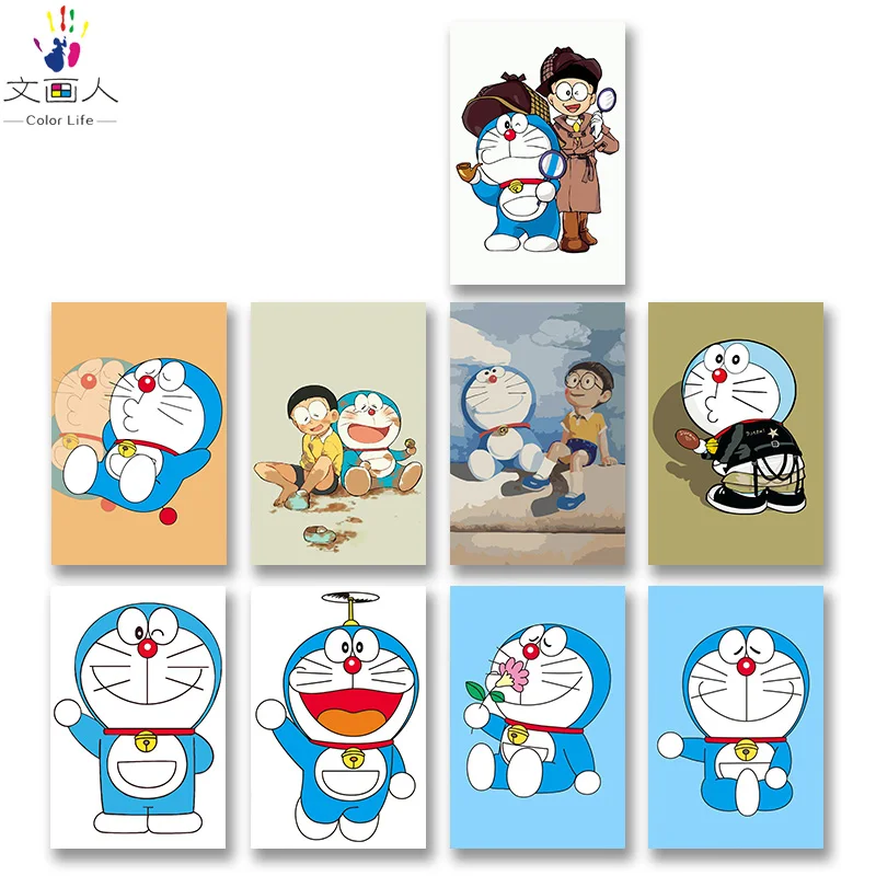 DIY картинки для раскраски по номерам с цветами Doraemon большой медведь робот кошка картина Рисование Живопись по номерам в рамке дома