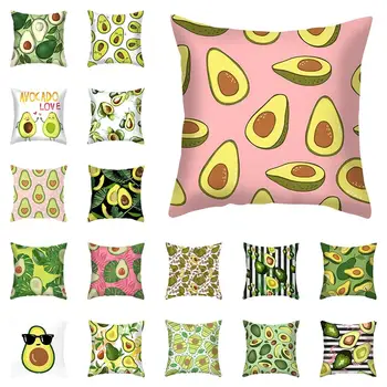 

18" Nordic Cute Avocado Pillow Case Tropical Fruit Printed Peach Skin Sofa Soft Cushion Cover Square Home Decorative Pillowcases