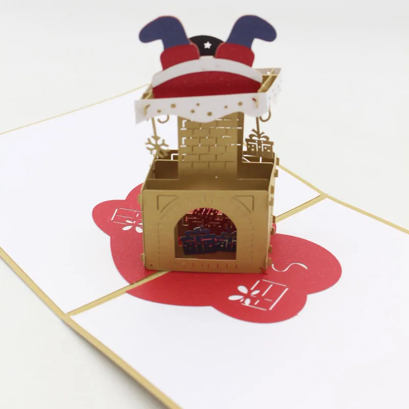 

2019 New Style Creative 3D Card Paper Cutting Paper Folding Christmas Section Old Man Christmas Fireplace Export Decoration