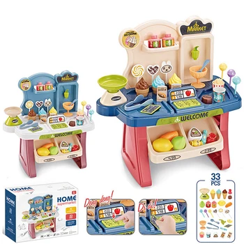 

Kid's Kitchen Play House Toys for Girls and Boys Simulation Mini Multi-Function Supermarket Table with Light and Sound