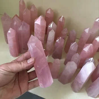 

1PC Natural Rock Pink Rose Quartz Crystal Wand Point Healing Mineral Stone Collection DIY Home Decor Hexagonal Treatment#D