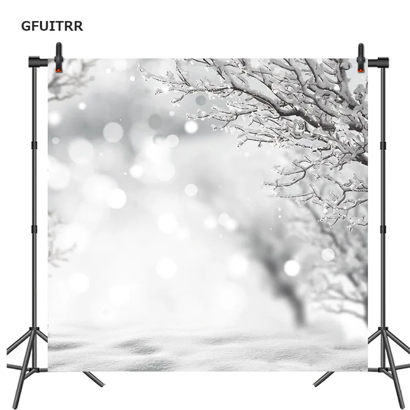 

GFUITRR Winter Snow View Photography Backdrop Ice Trees Photo Booth Background Vinyl Photo Booth Props