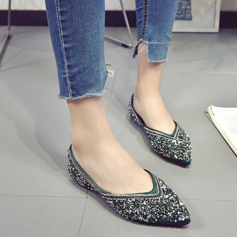 rhinestones women casual shoes fashion shiny ladies dress footwear pointed slip on female ballet flats mixed colors moccasins (25)