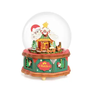 

Wooden Music Box Christmas Town Musical Snow Globe For Home Decor2021 New Children's Christmas Gift Wooden Hand-assembled Music