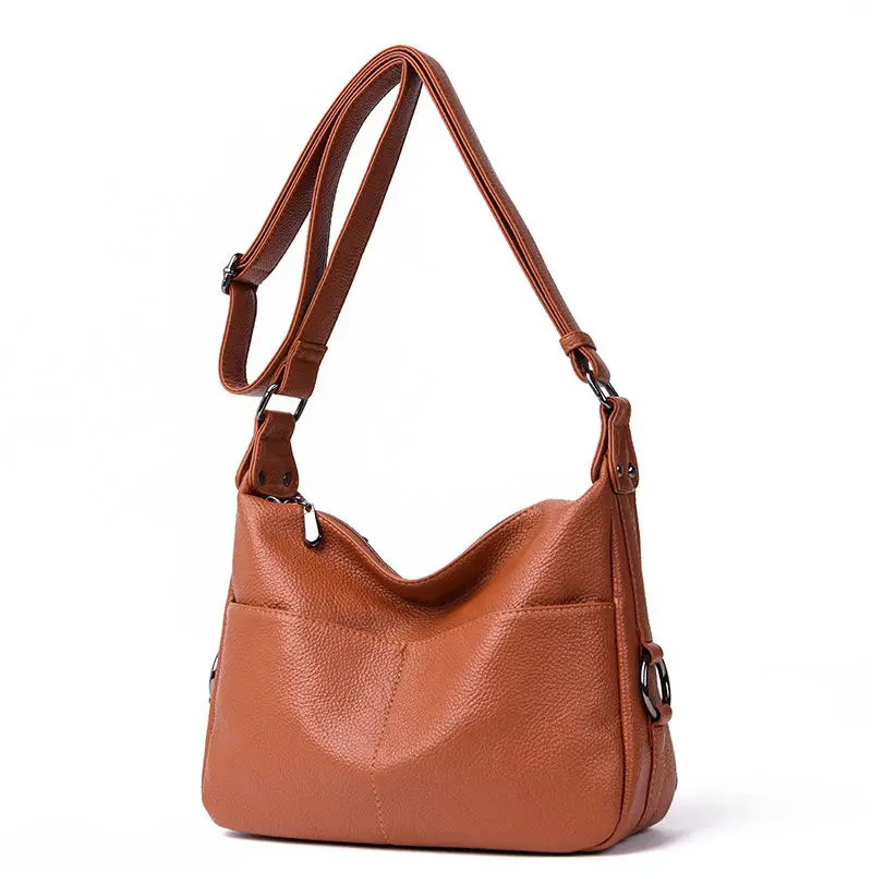 Зимние стильные роскошные кожаные сумки с двумя карманами, женские дизайнерские сумки, сумки на плечо для женщин - Цвет: BROWN