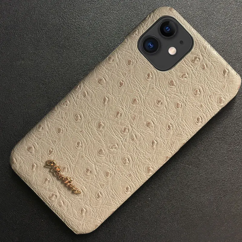 Роскошный чехол из искусственной кожи страуса для iPhone 11 Pro Max XS 7 8 6 6S Plus X XR Жесткий Чехол для Airpods зарядный чехол для наушников s - Цвет: Apricot