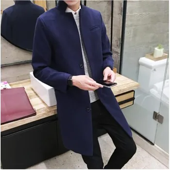 

2019 Mens Fashion Boutique Wool Pure Color Business Standing Collar Woolen Dust Coats / Male Quality Slim Leisure Trench Coats