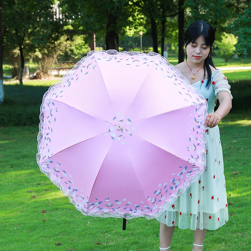 

Folding Umbrella Rain Lady Elegant Lace Umbrella Windproof Sunscreen Umbrella UV Protection Waterproof Leaves Big Parasol