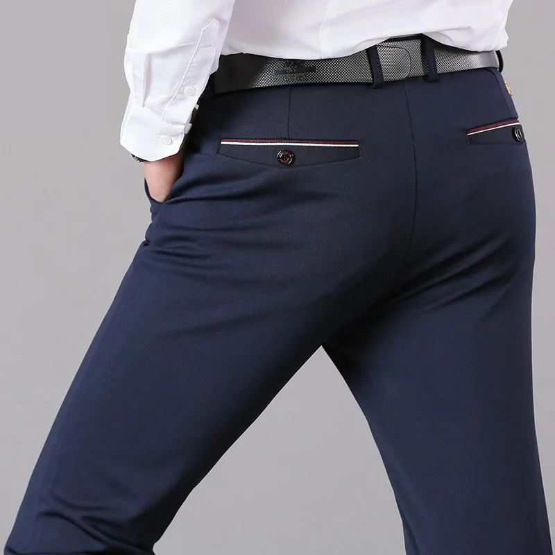 Fashion Suit Pants Mens Elegant Dress Pants Solid Men Leisure Suits Trousers Male Slim Fit Formal Black Blue
