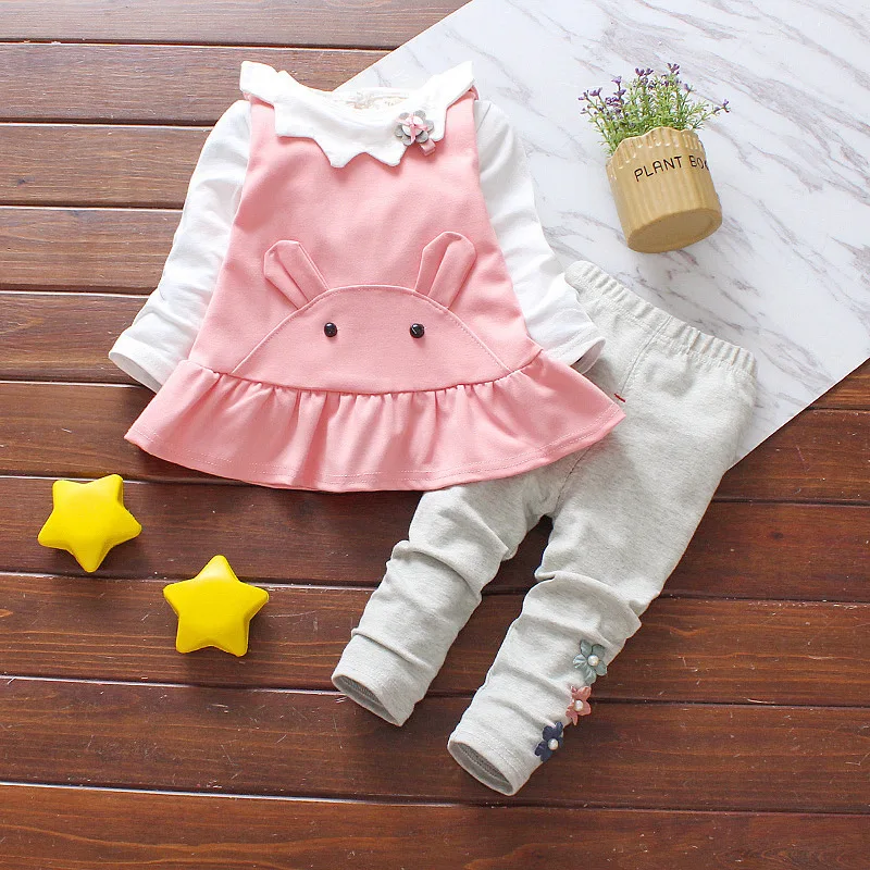 Армейский зеленый Baby Girl Suit Fashion Children Spring And Autumn Lotus Leaf Long-sleeved Rabbit Cartoon Image Cotton Coat Minnie - Цвет: Армейский зеленый