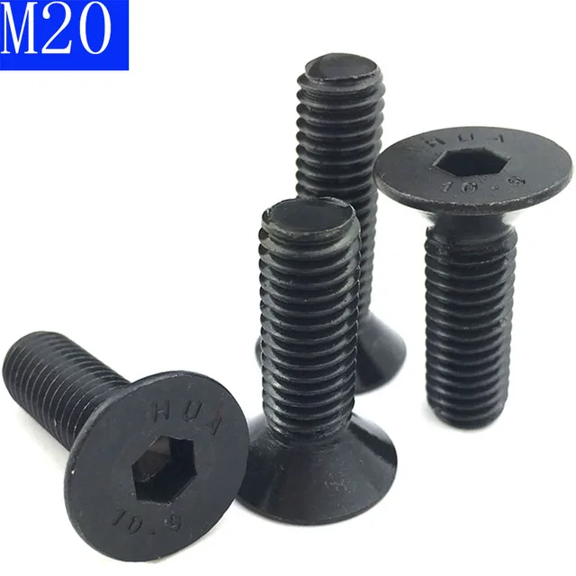 M20 - 2,5 20 Mm -Es Din7991 Fekete 10,9 Osztályú Ötvözött Acél Hex Aljzat Countersunk Fej Csavar Lapos Csavarok Din 7991