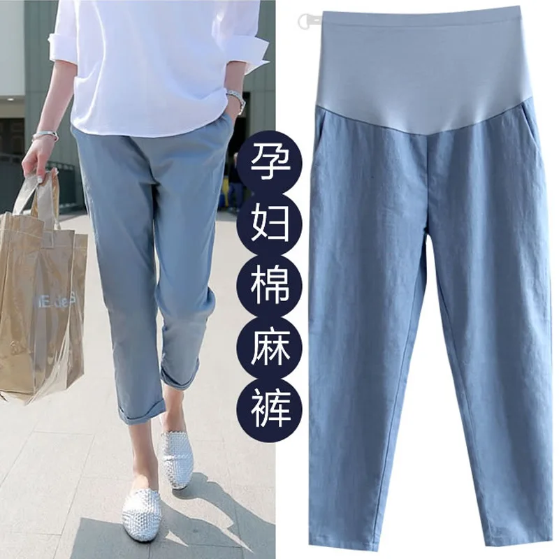 

Pregnant WOMEN'S Pants Autumn Outer Wear Trousers Summer Thin Section Loose Casual Cotton Linen Ankle-length Leggings Pregnant W