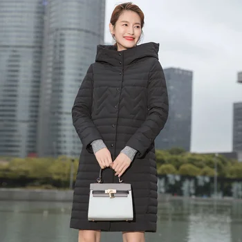 

CHERICOM autumn and winter new mid-length hooded down jacket women's windproof warm slimming thin women's clothing 218056