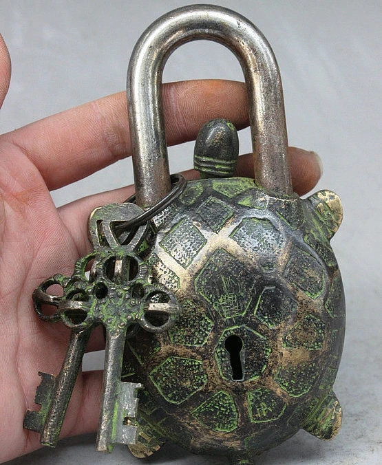 Old China Folk Collect Bronze Longevity Tortoise Turtle Animal Statue locks keys | Дом и сад