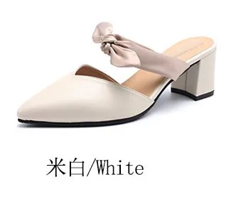 

Zehua jiang xin 2019 Summer New Style Chunky-Heel Sandals Women's 6cm Pointed-Toe Hallow Bow Slipper