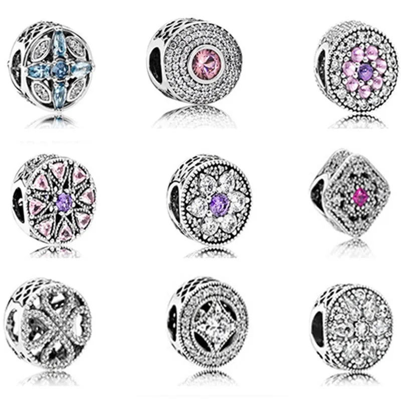 

100% 925 pure silver Pandoras charm beads for bracelet hollow crystal transparent sparkling original bracelet