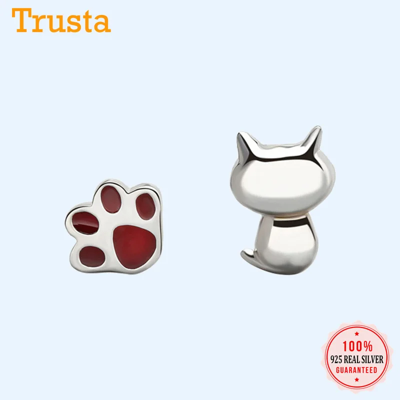 Trustdavis Асимметричные красные эмалированные глянцевые серьги-гвоздики для женщин вечерние аксессуары в стиле панк изысканные 925 пробы серебряные ювелирные изделия подарок DA505