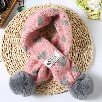 

Love double ball cross autumn and winter new knitted wool children's scarf wild warm baby scarf bib