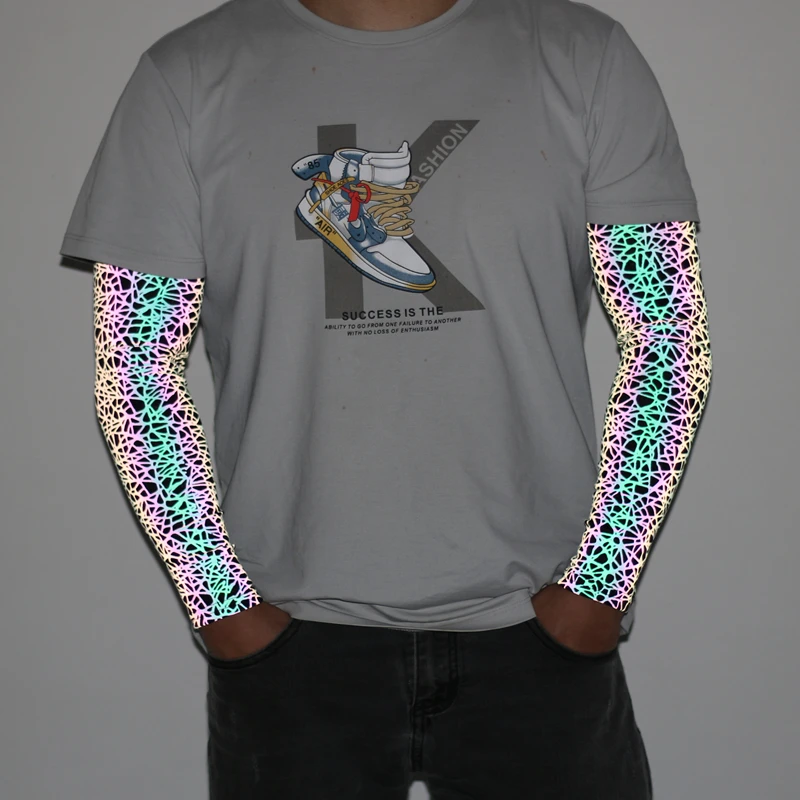 Sports Men Colorful Reflective Sleeves Techwear Sunscreen Cycling Basketball Arm Warmers Breathable Reflect Light Oversleeve,sun protection arm sleeves