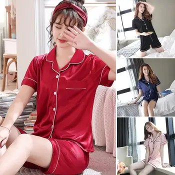 

2Pcs Summer Short Pajama Sets Women Sleepwear Short Sleeve T-shirt Top Elastic Waist Shorts Pajama Sets Sleepwear Femme Pijamas