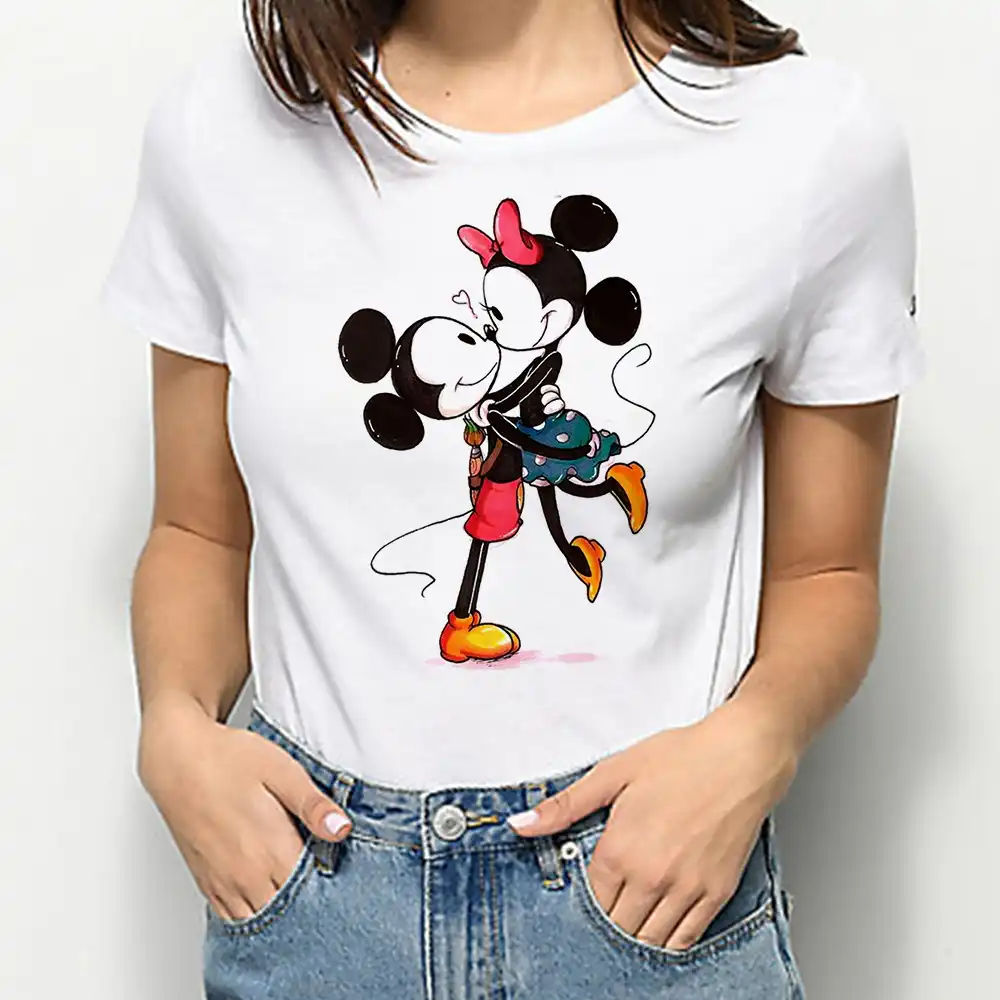 夏tシャツ女性プラスサイズs 3xlおかしいミッキーミニーキスプリントoネック半袖ユニセックスtシャツカジュアルレディースtシャツトップス Tシャツ Aliexpress
