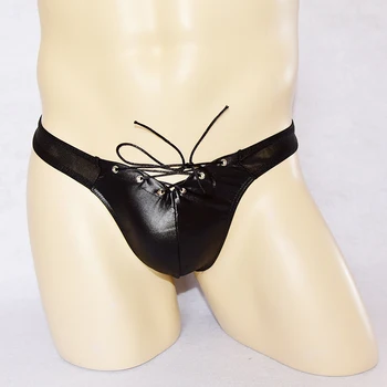 

Men briefs Sexy Cutout See-through Erotic Briefs Solid Color Bandage Thong Underwear black underpants male