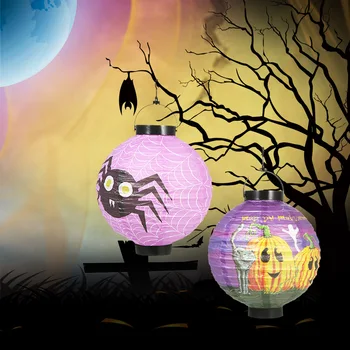 

New 5pcs/set Foldable Halloween Paper Lantern with LED Lights Hanging Pumpkin Lanterns Lamp Decorations--Random Pattern