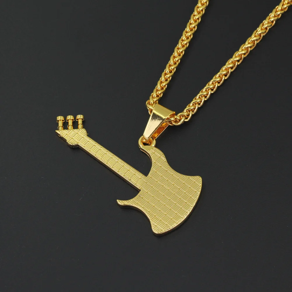 Ice out golden guitar hip hop pendant necklace men's punk rapper hip hop necklace jewelry gift