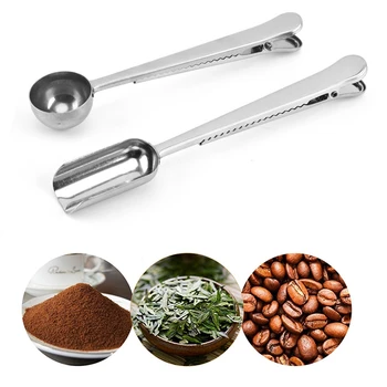 

2Pack 2 in 1 Coffee Scoop Tea Scoop Set with Clip, Multifunction Stainless Steel Coffee Measuring Spoon