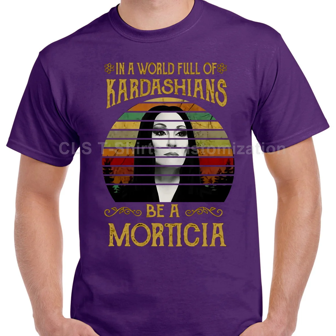 Morticia Addams In The World Full Of Kadarshians, Мужская черная футболка, хлопковая S-6XLCool, Повседневная футболка, модная футболка унисекс - Цвет: Men purple